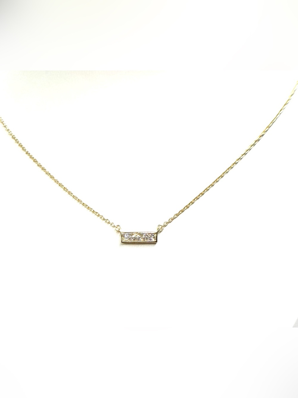 Authentic Lab Diamond Bar Pendant Necklace 18K YG Minimalist